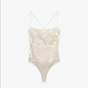 FLORAL SEQUIN BODYSUIT - ZARA